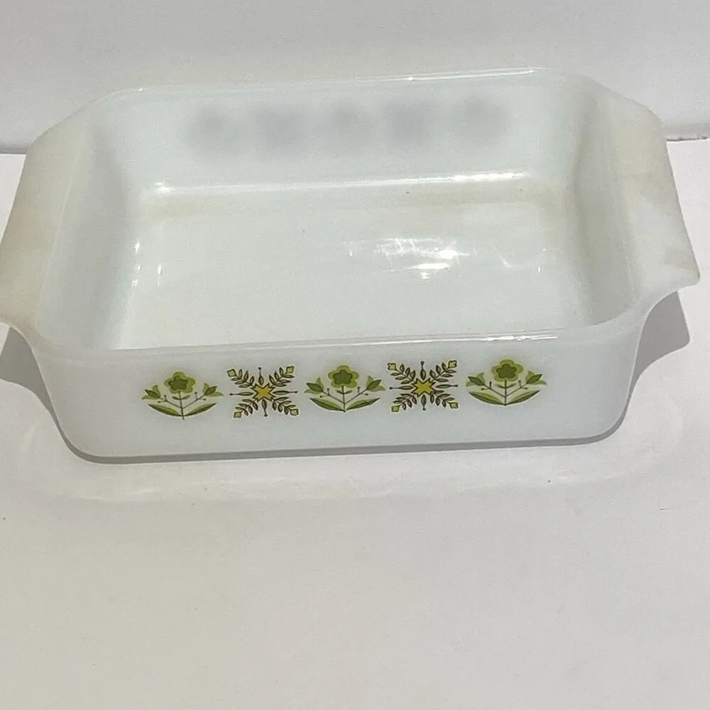 Anchor Hocking‎ White Green Meadows Fire King Rectangular Baking Dish